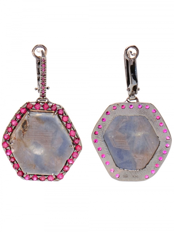 Sapphire Slice and Ruby Earrings 