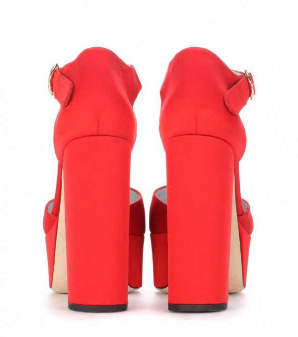 Satin red high heels
