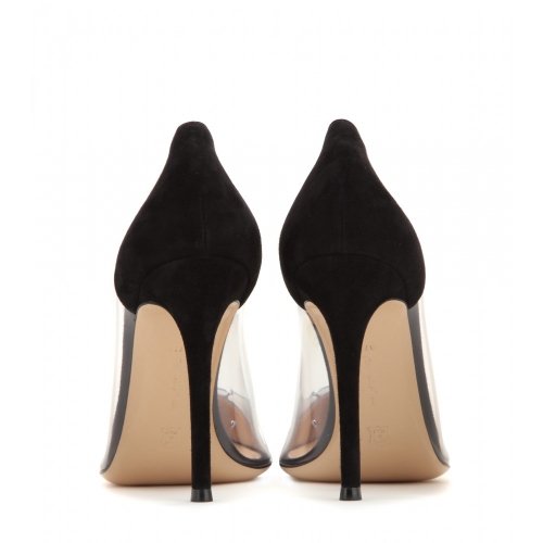 Кожени обувки на висок ток с прозрачни и метални части