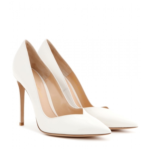 Бели кожени обувки на висок ток "Роси"