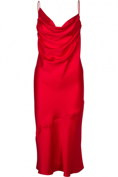 Red long satin dress