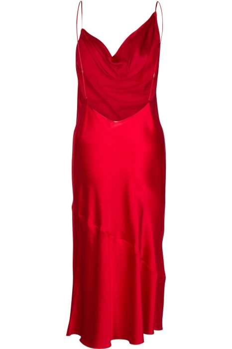 Red long satin dress