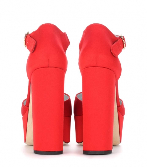 Satin red high heels