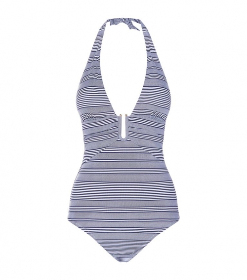 One-piece swimsuit with U-neck