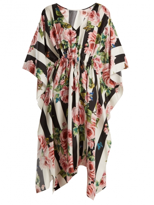 Rose-printed silk dress