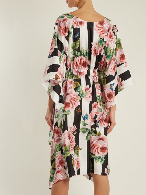 Rose-printed silk dress